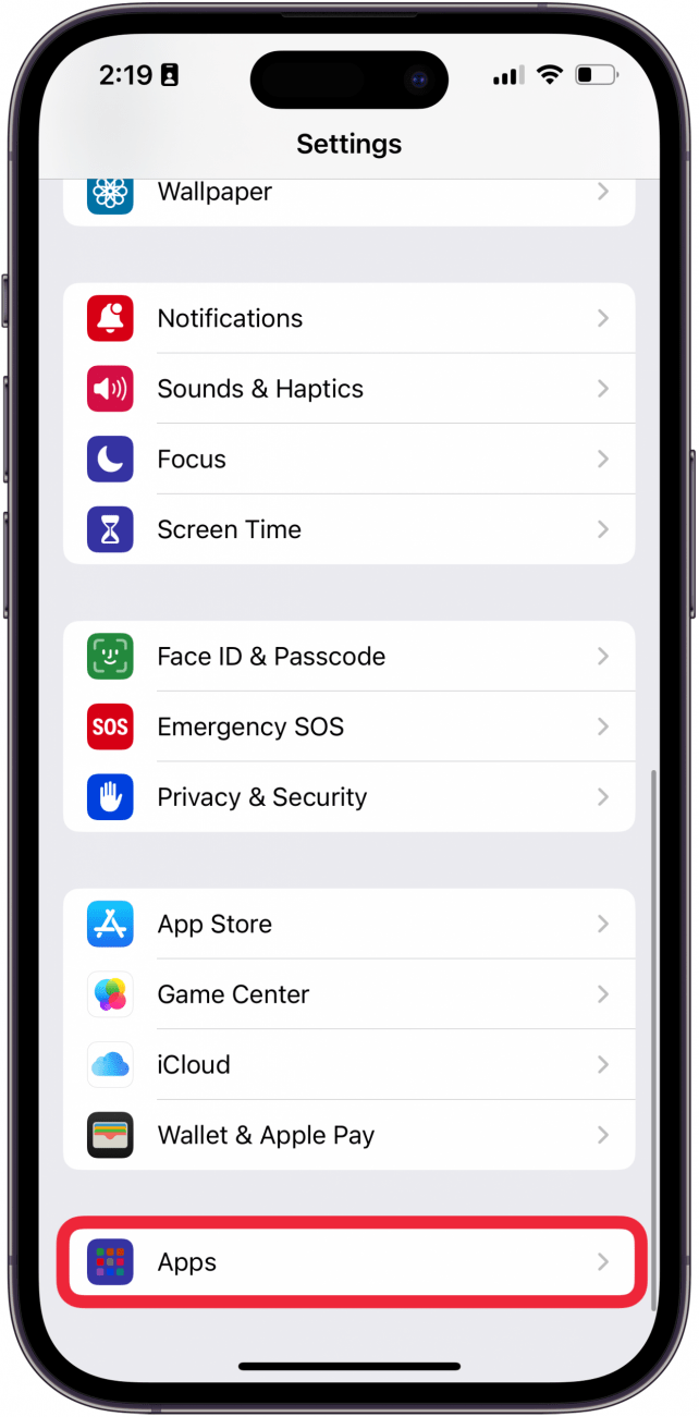 Öffnen Sie die Einstellungs-App und tippen Sie auf „Apps“.