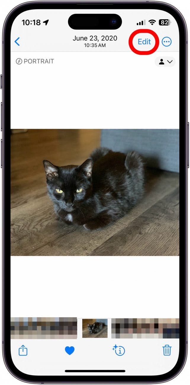 iPhone-Fotos-App mit rot eingekreister Schaltfläche „Bearbeiten“.