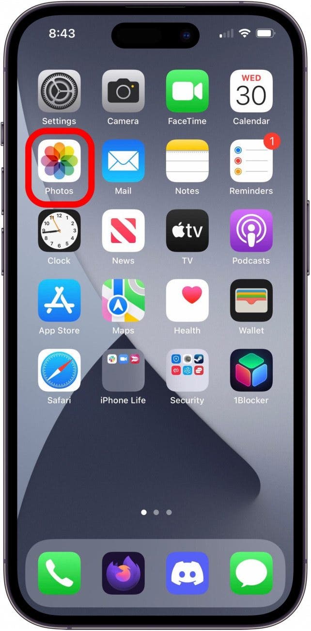 iPhone 13-Startbildschirm mit markierter Fotos-App