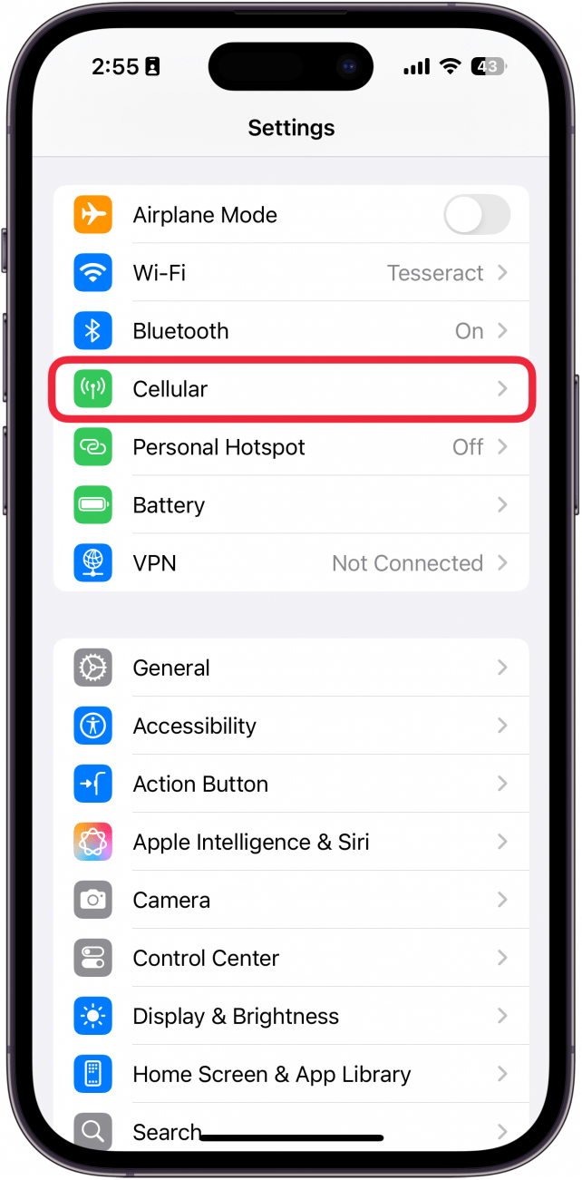 iPhone-Einstellungen mit rot eingekreistem Mobiltelefon