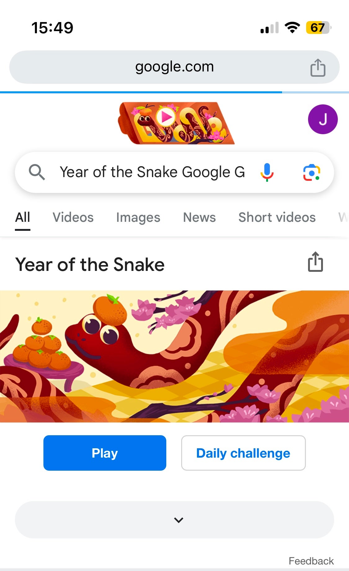 Google Chrome iPhone App mit Mondneujahr Google Doodle mit Spieloption
