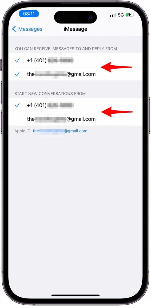 Stellen Sie sicher, dass Sie dieselbe Apple -ID unter Starten Sie neue Gespräche von Starten Sie aus und können nach IMessages empfangen und in den Nachrichteneinstellungen antworten.