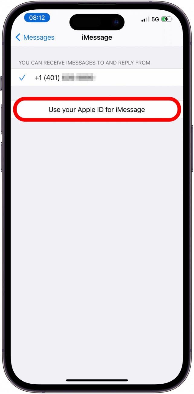 Tippen Sie auf Ihre Apple -ID für iMessage.