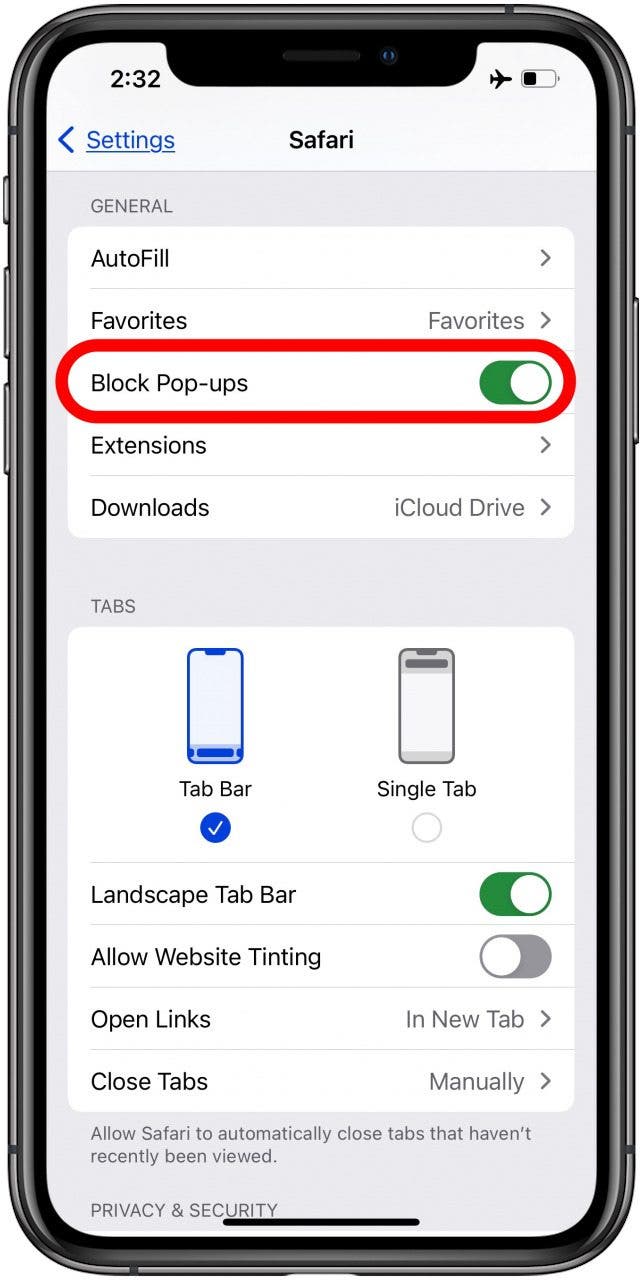 Schalten Sie auf Block Pop um, um das Fake -Virus zu stoppen, das auf dem iPhone auftaucht