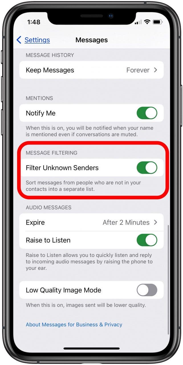 Filter unbekannte Absender auf dem iPhone