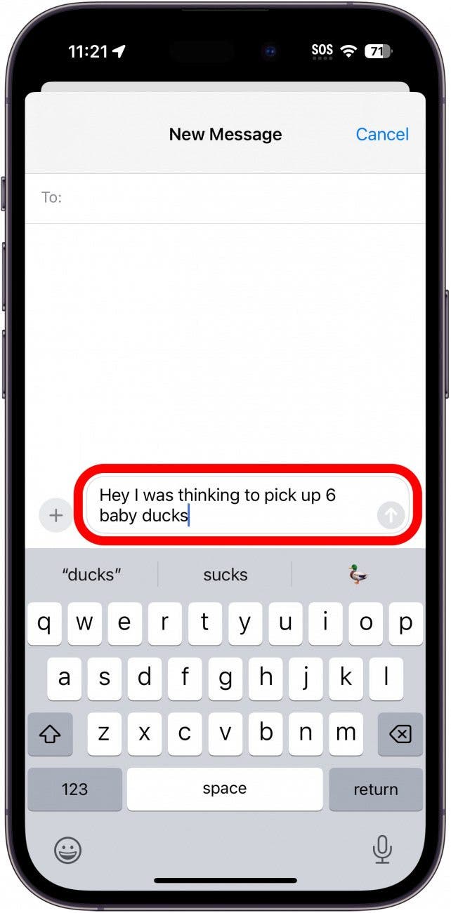 iPhone -Textbildschirm mit Tastatur mit rotem Textfeld angezeigt