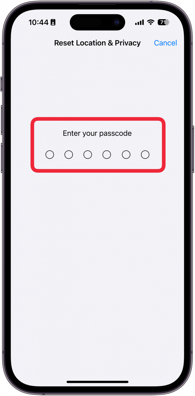 Der Bildschirm des iPhone -Reset -Bildschirms fordert den Benutzer auf, seinen Passcode einzugeben