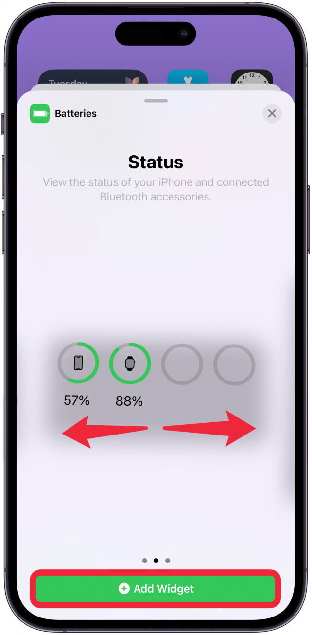 Tippen Sie einmal auf Widget hinzufügen, um eine auszuwählen, und lassen Sie es auf Ihrem Startbildschirm platziert.