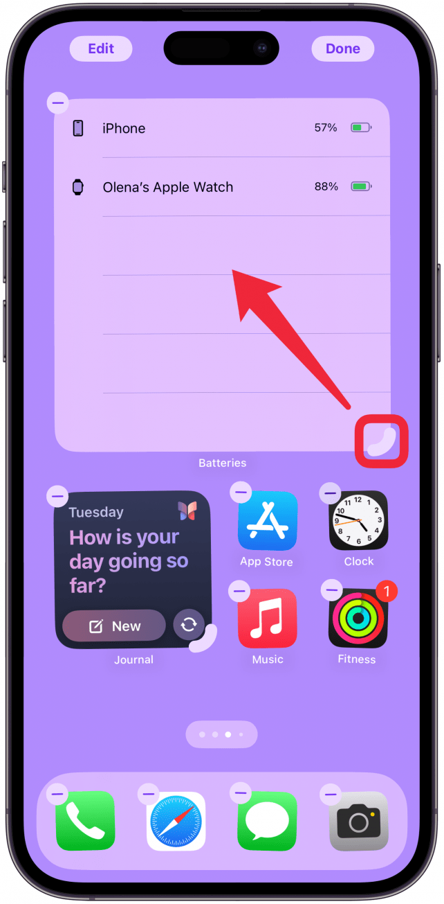 Wenn Sie auf das abgerundete Symbol in der unteren rechten Ecke des Widgets tippen, können Sie es in einem der anderen Widget -Größen/-Typen ändern.