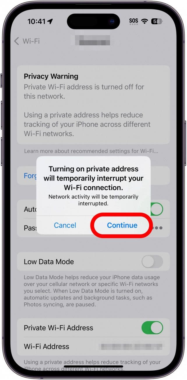 iPhone Wi-Fi-Netzwerkeinstellungen mit einer Pop-up