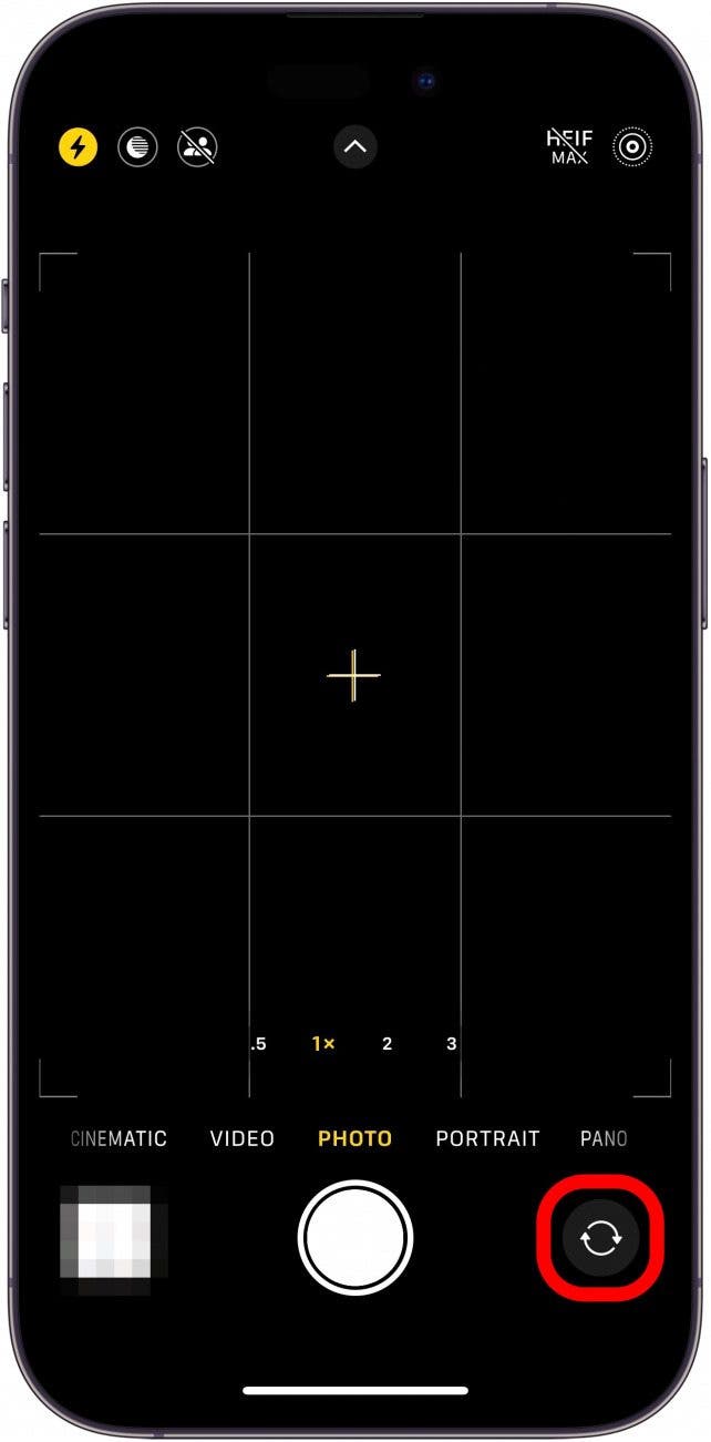 iPhone -Kamera -App mit Kamera -Schalttaste rot eingekreist