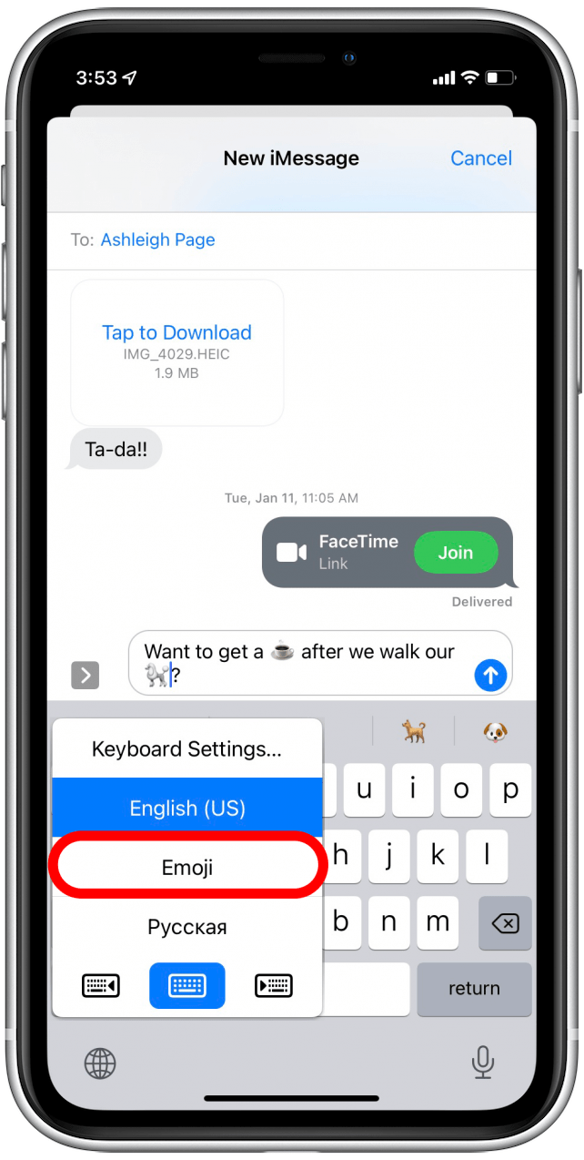 Wählen Sie Emoji -Tastatur