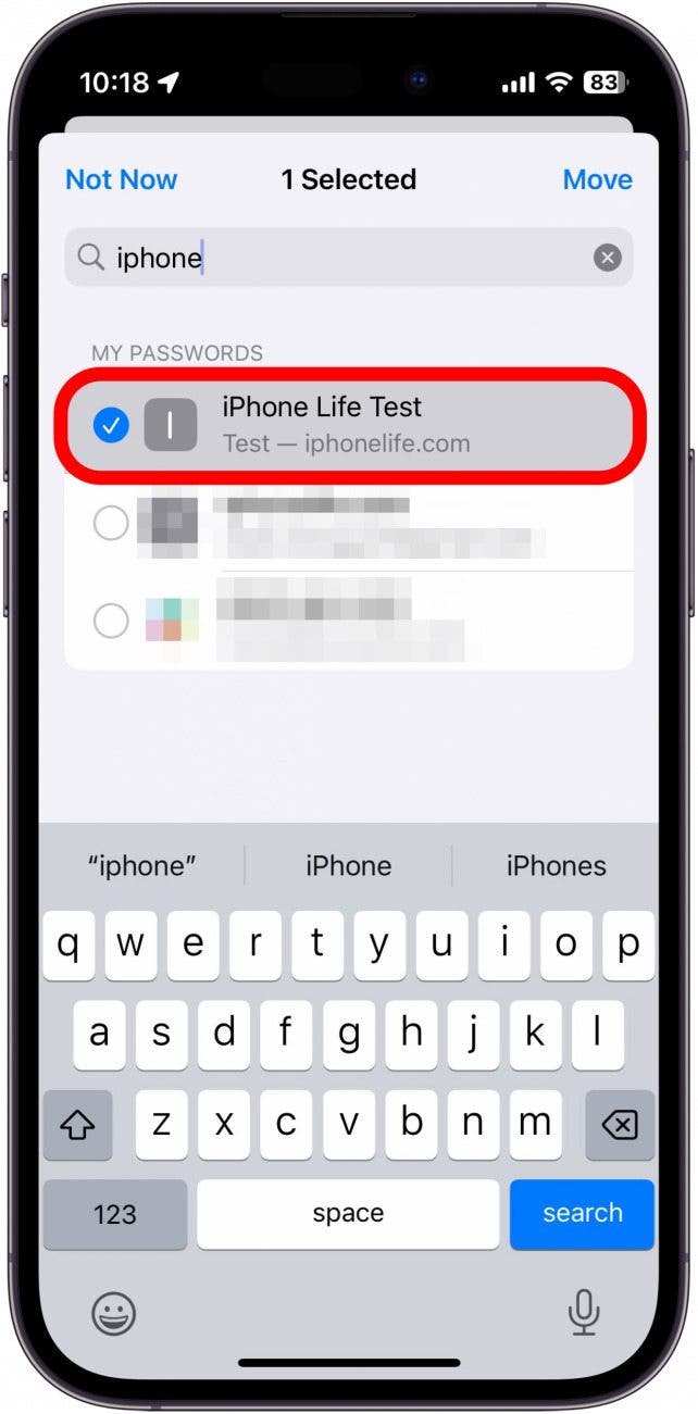 iPhone Erstellen Sie die gemeinsame Kennwortgruppe mit Kennwortauswahl rot eingekreist