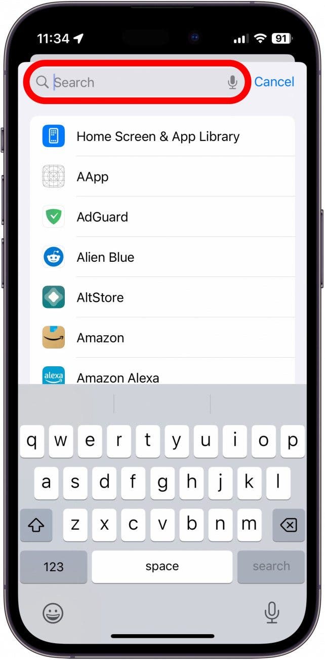 iPhone pro App -Einstellungen Screenshot mit rot umkreister Suchleiste