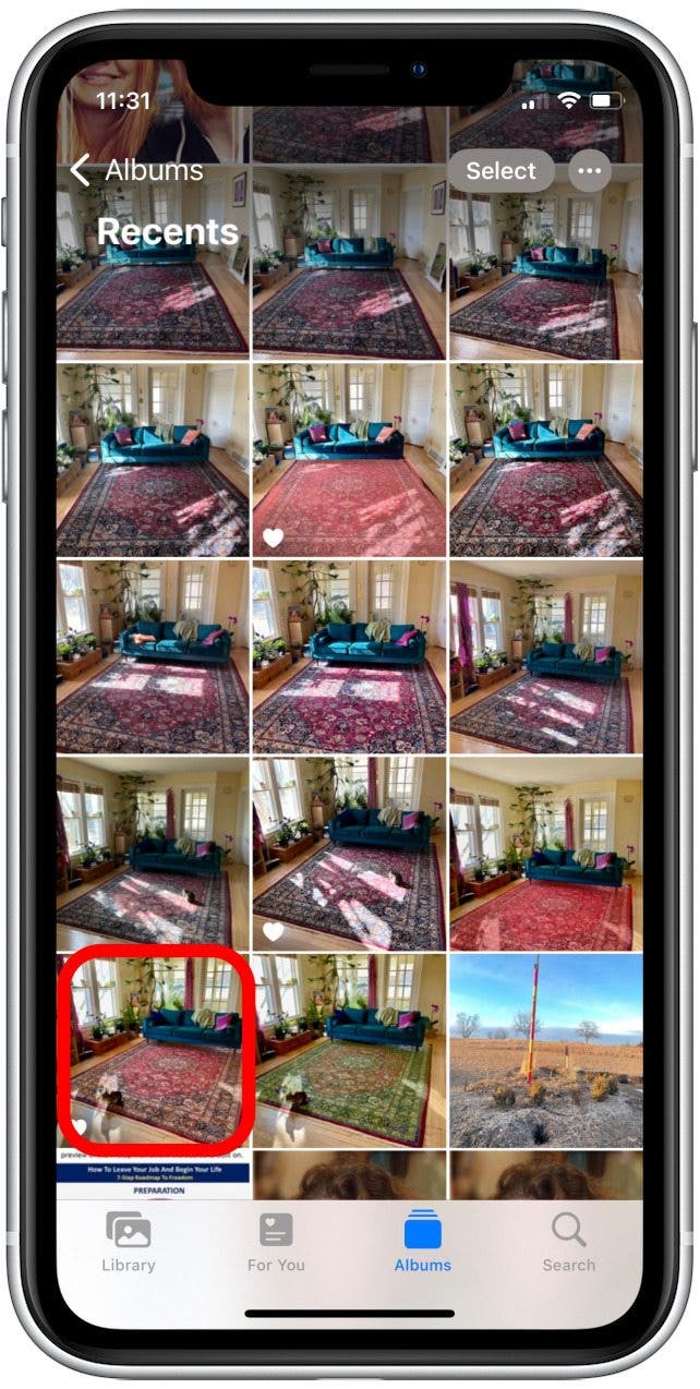Tippen Sie auf, um das Foto zu öffnen, das Sie tauchen möchten. Dies ist ein grundlegendes Werkzeug zur Änderung der Fotos. 