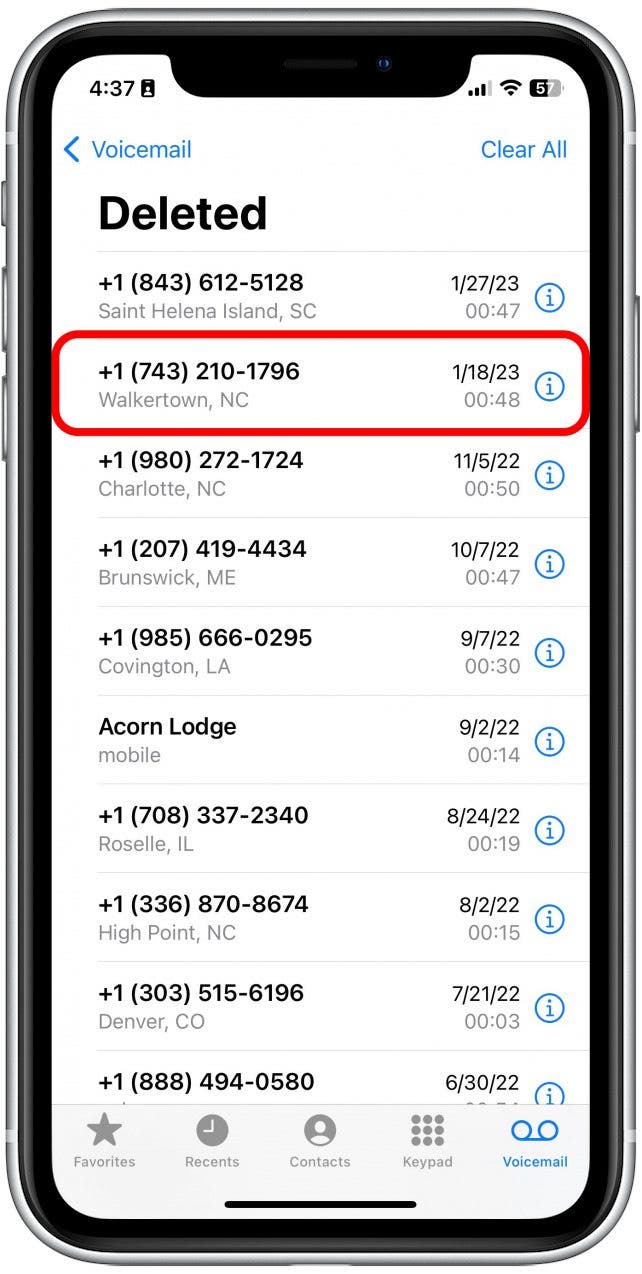 Tippen Sie auf die Voicemail, die Sie nicht entzünden möchten.