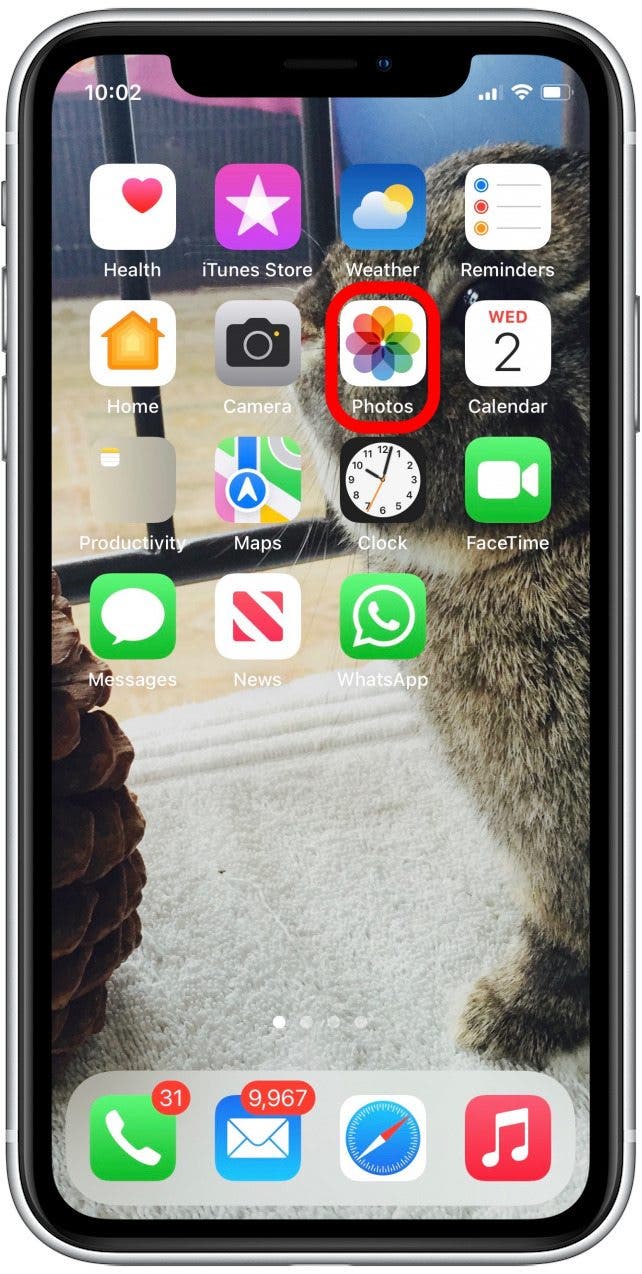 Tippen Sie auf dem Startbildschirm, um die Fotos -App zu öffnen, um die Größe des Bildes zu ändern. 