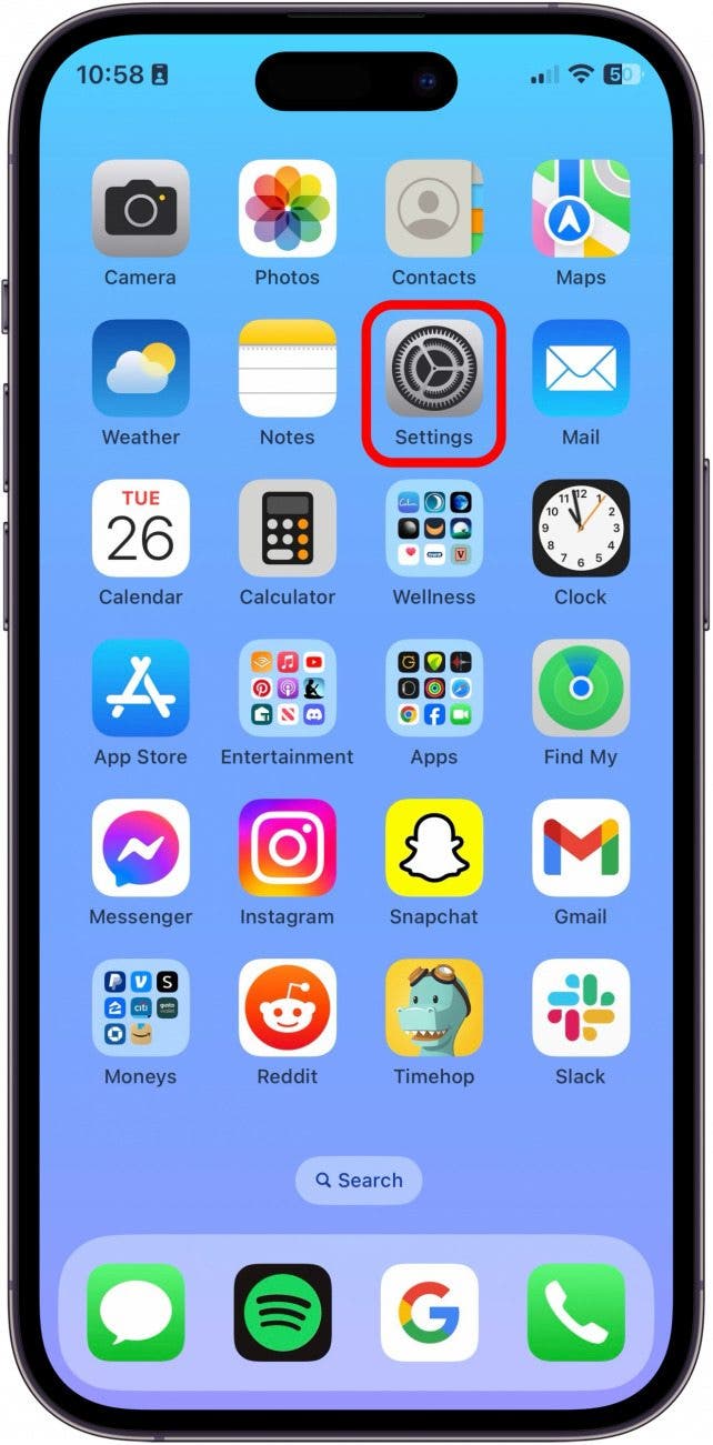 Tippen Sie auf die Einstellungs -App auf dem iPhone