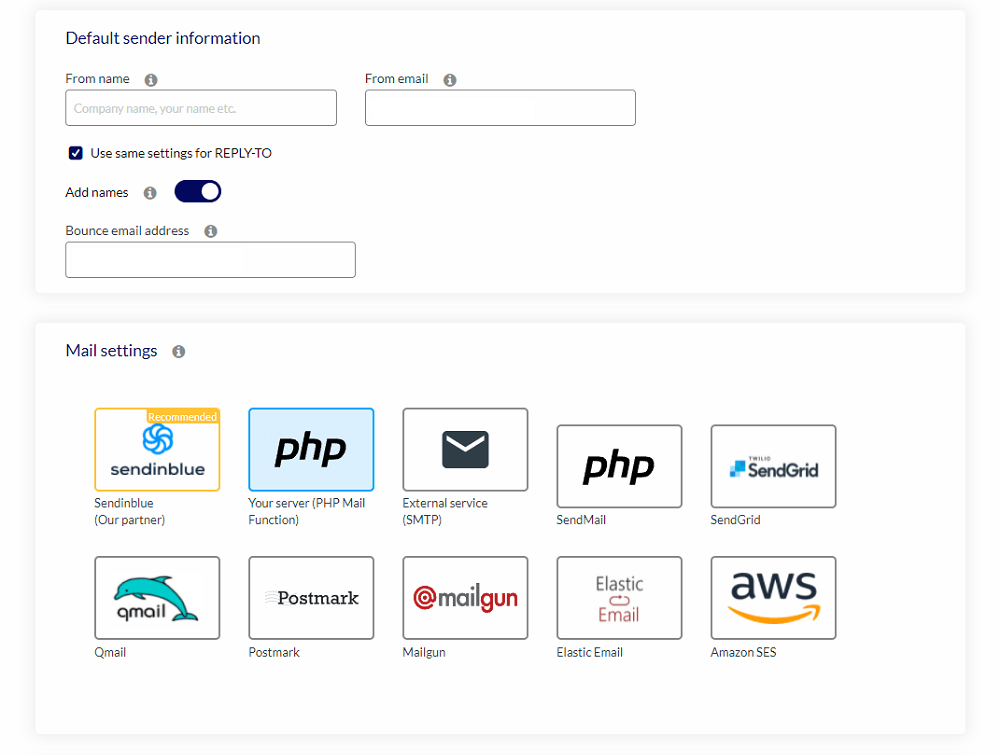 configuración de correo electrónico acymailing