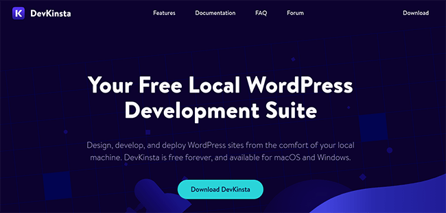 Página de inicio de DevKinsta