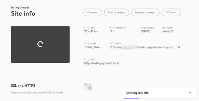 DevKinsta crea su nuevo sitio