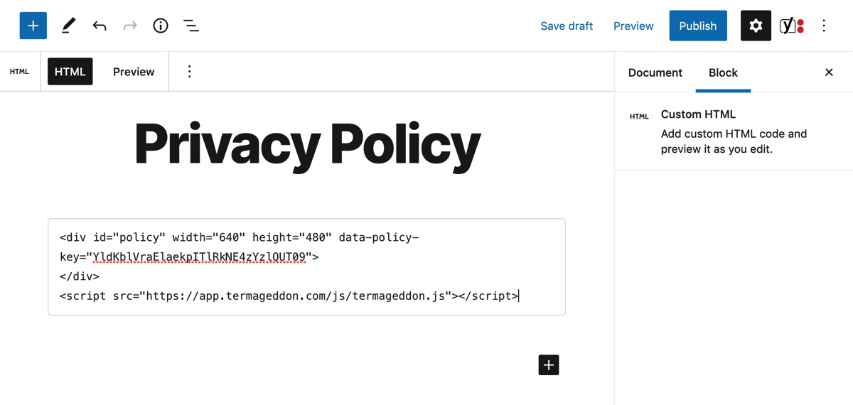 Bloque HTML personalizado de Termageddon