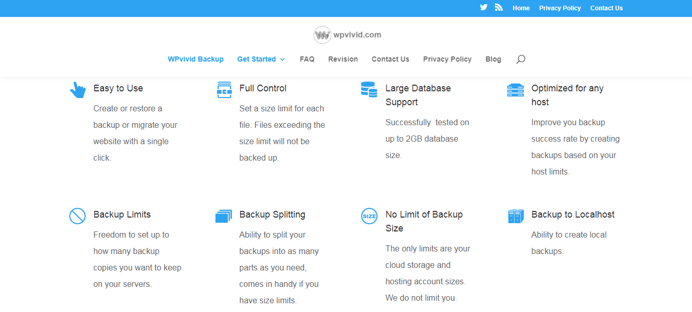 Funciones del complemento de copia de seguridad wpvivid