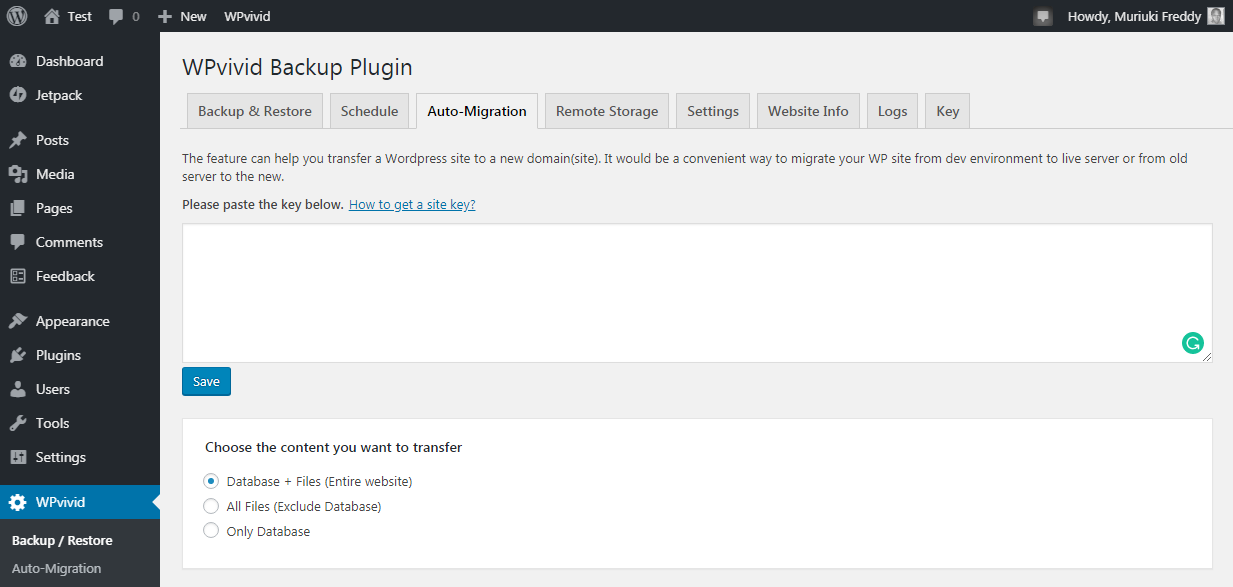 función de migración automática wpvivid