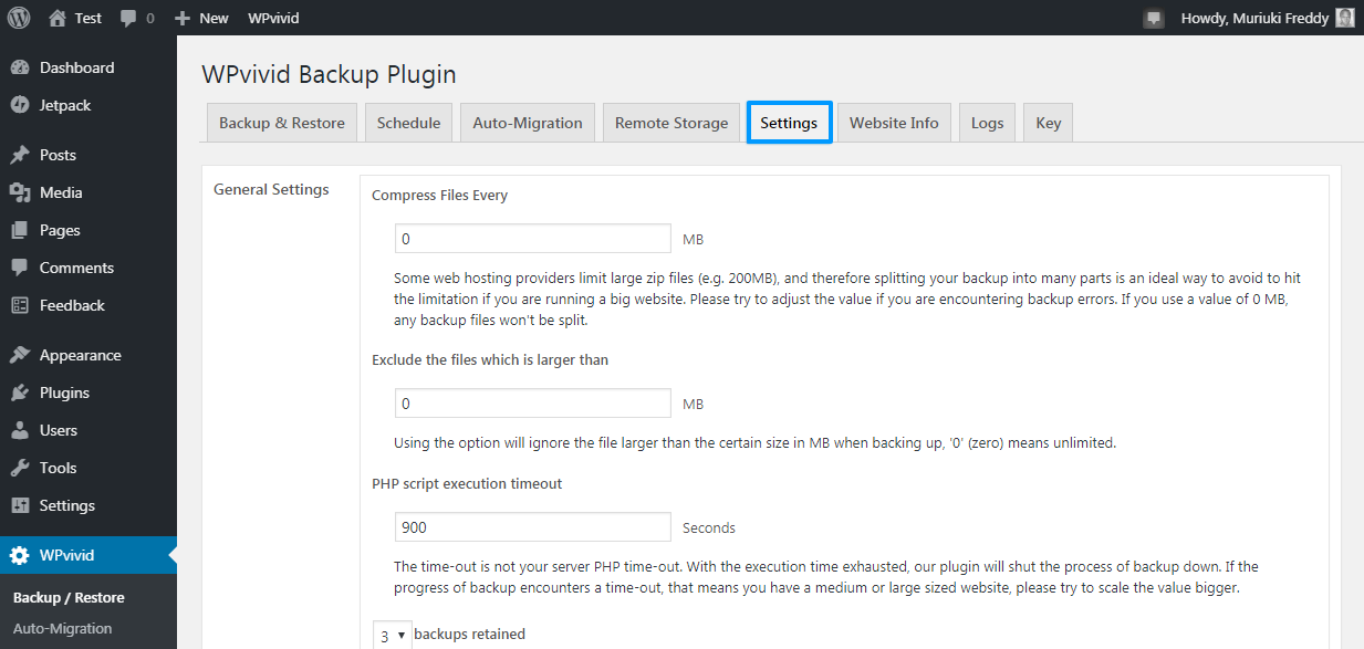 configuración de wpvivid