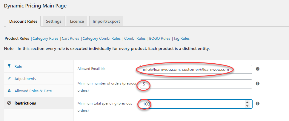 Restricciones de descuentos y precios dinámicos de ELEX WooCommerce