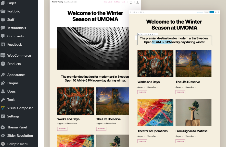 página de bienvenida de wordpress