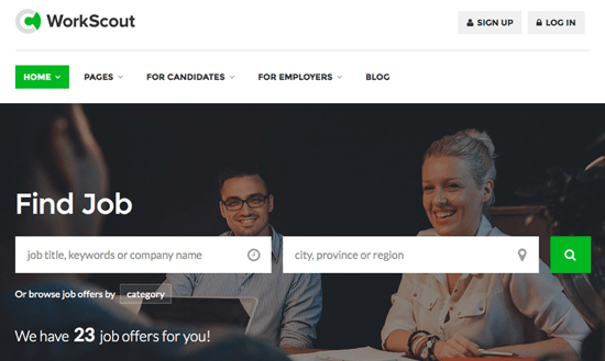 Página de inicio de WorkScout