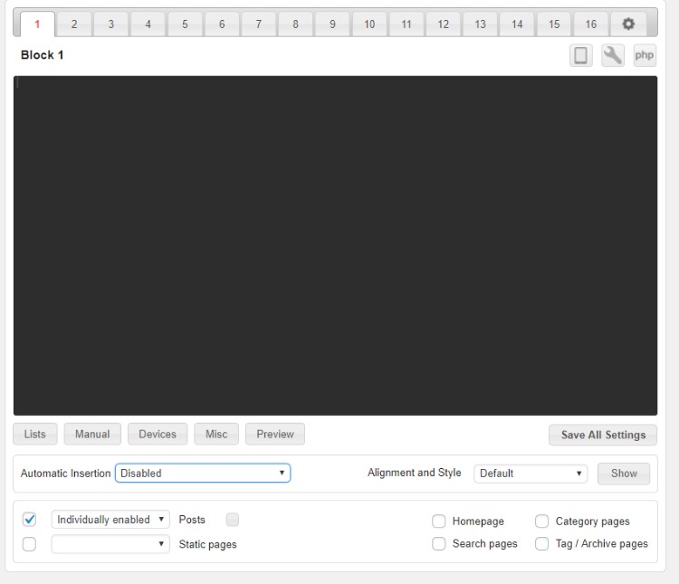 Crear bloques de inserción de anuncios