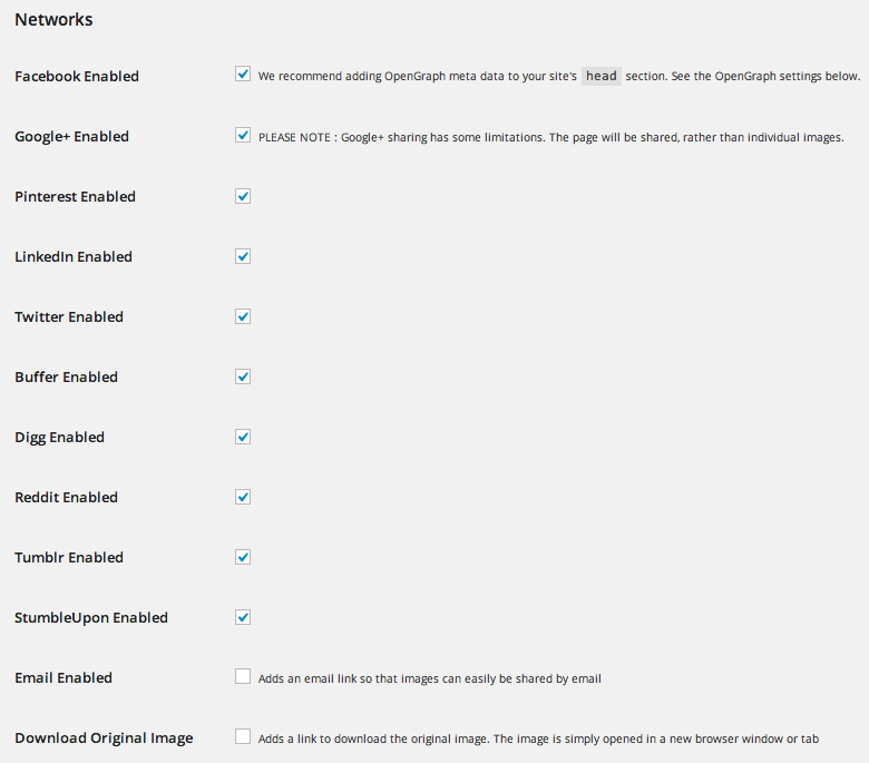 Configuración de los iconos sociales de Foobox