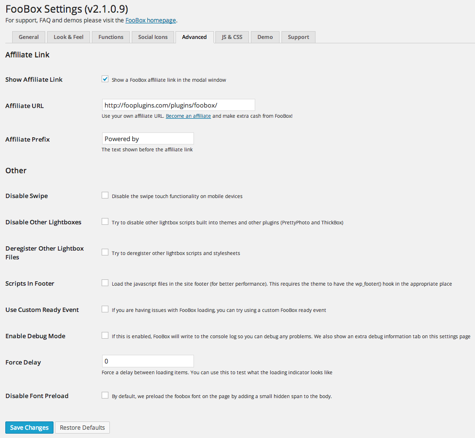 Configuración avanzada de Foobox