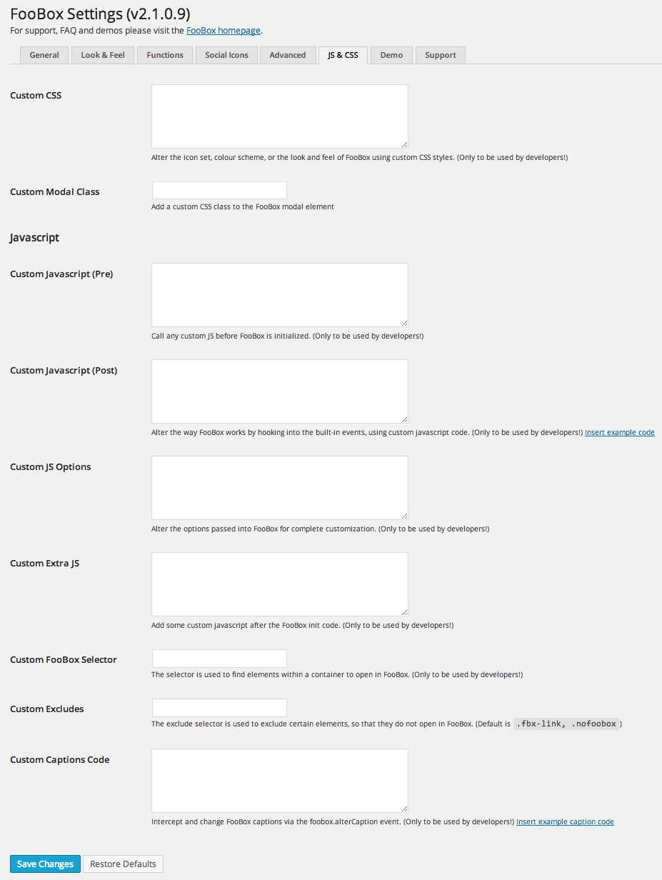 Configuración de Foobox JS y CSS