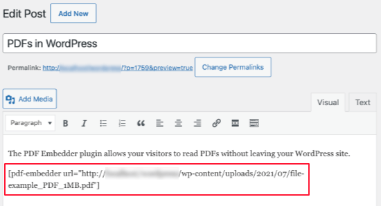 Código corto del incrustador de PDF