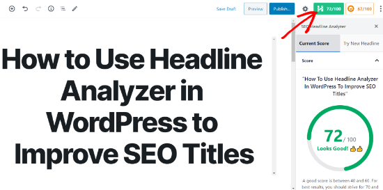Haga clic en el botón del analizador de titulares de SEO
