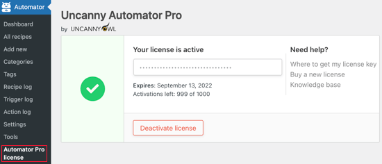 Clave de licencia de Uncanny Automator