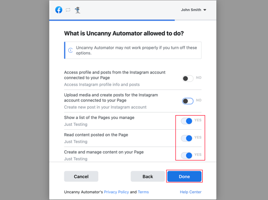 Dar permiso a Uncanny Automator