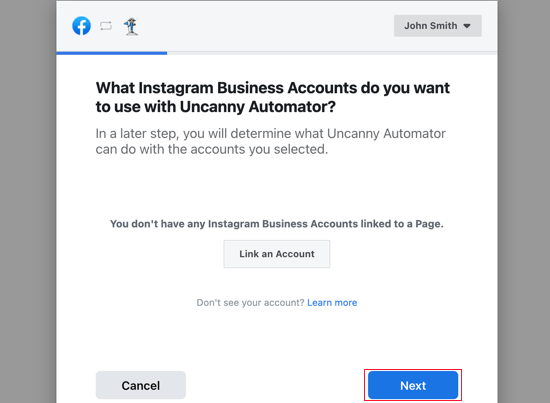 Puede conectar Uncanny Automator a una cuenta comercial de Instragram