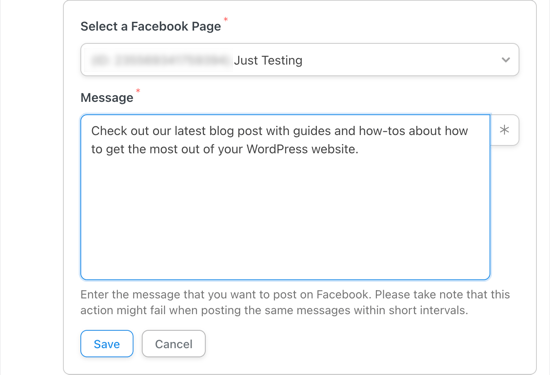 Seleccione la página de Facebook en la que desea publicar