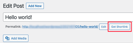 Obtener el botón Shortlink en el editor clásico