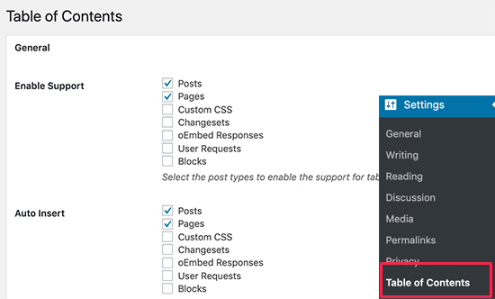 Configuración sencilla del complemento de tabla de contenido