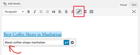 Agregar un enlace de anclaje en el editor clásico