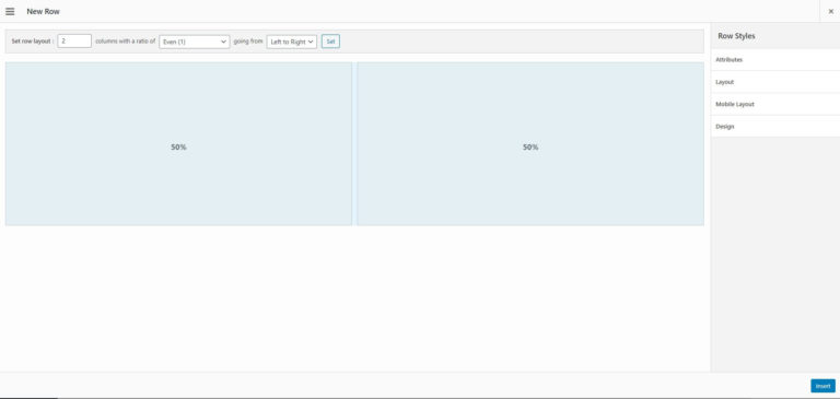 Nueva pantalla de creación de filas en SiteOrigin Page Builder