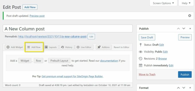 SiteOrigin agregar función de fila