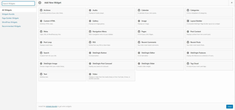 Un ejemplo de las opciones de widget de Page Builder