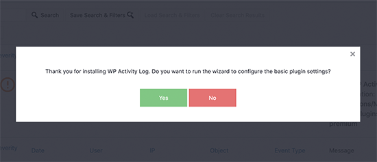 Asistente de configuración del registro de actividad de WP