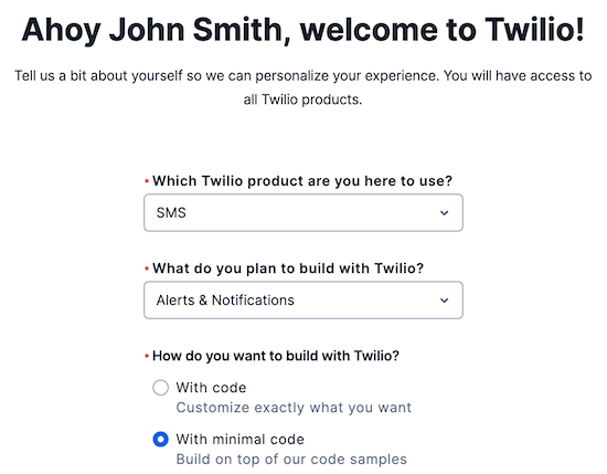 Información de registro de Twilio